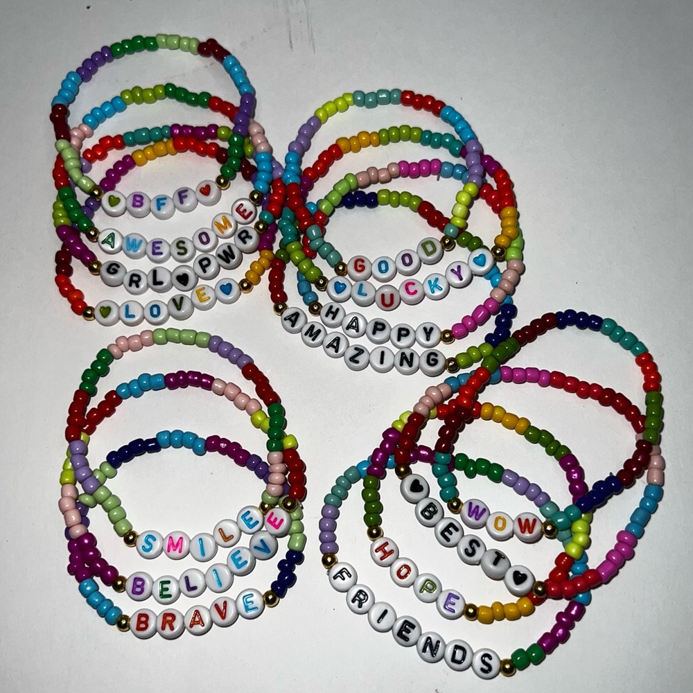 Colorful Beaded Friendship/Positive Affirmations Stretch Bracelets Set/Lot-15